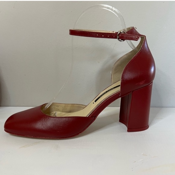 Zara red Leather Ankle Strap Block D’orsay Heels size 39 - Picture 3 of 5